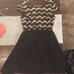 Chevron black and gold dress